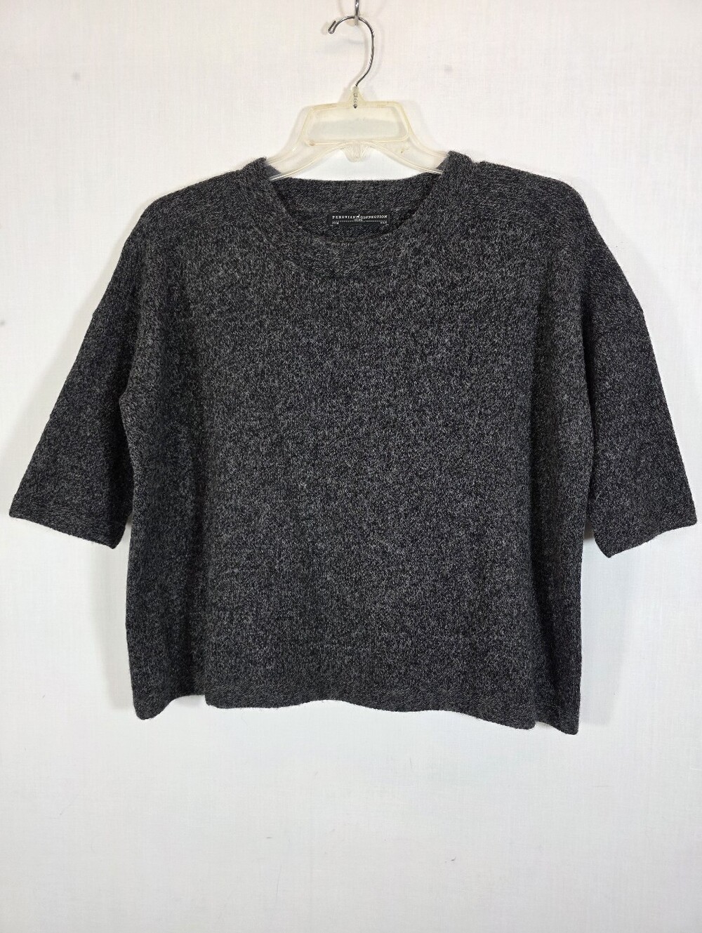 Peruvian Connection 100% Baby Alpaca Boxy Cropped Sweater Charcoal Gray XS/S